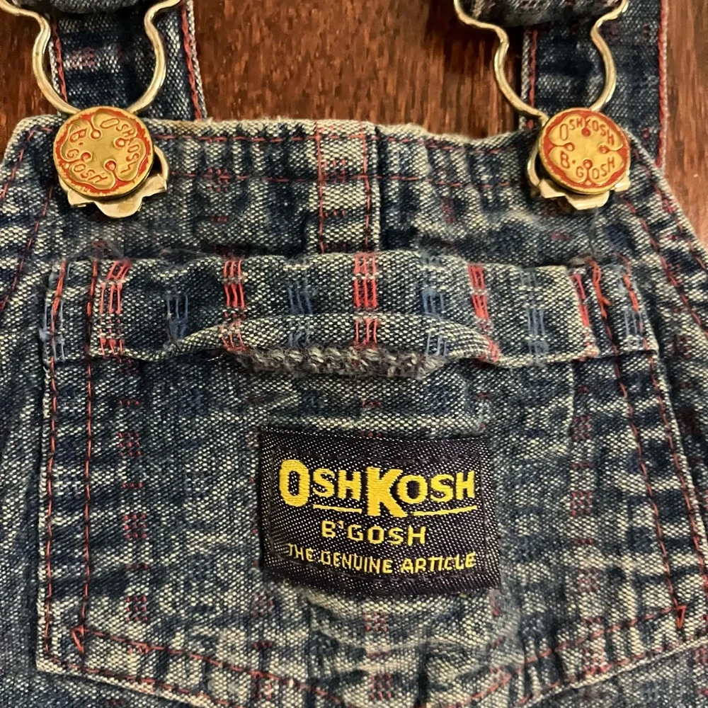 Vintage OshKosh Denim light red plaid design overalls Kids size 2T